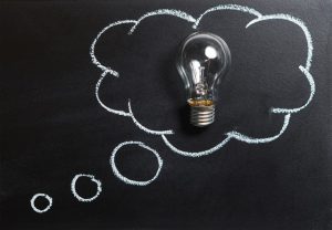 Question bubble with light bulb on blackboard